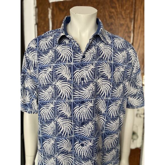 NAT NAST Blue Tropical Palms Button Down Silk Shirt sz XL - Picture 3 of 10